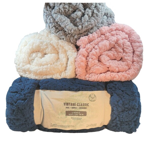 Lambswool Sherpa Mink Plush Luxe Throw Blanket 50x60 by Classic Vintage - Picture 3 of 3